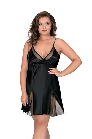 Kadın Battal Mini Saten Gecelik V Yaka Tül Detaylı 10089