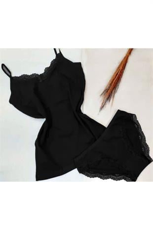 Kadın İp Askılı Dantel Detaylı Atlet Bikini Takım Pamuklı Esnek 