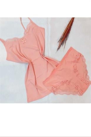 Kadın İp Askılı Dantel Detaylı Atlet Bikini Takım Pamuklı Esnek 