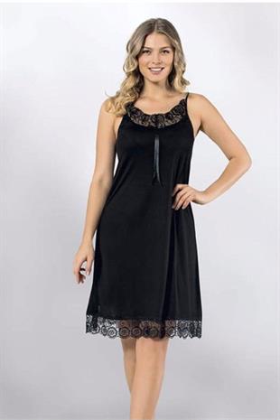 Kadın İp Askılı Dantel Detaylı Gecelik 2 Parça Estetik