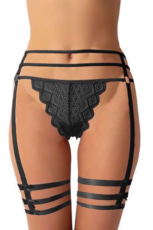 Kadın Jartiyer Görünümlü İpli Tanga String Paçalı Estetik