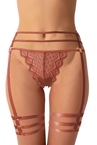 Kadın Jartiyer Görünümlü İpli Tanga String Paçalı Estetik