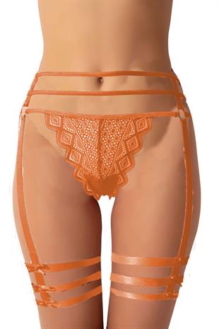 Kadın Jartiyer Görünümlü İpli Tanga String Paçalı Estetik
