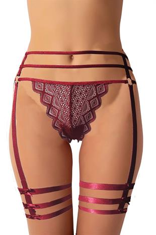 Kadın Jartiyer Görünümlü İpli Tanga String Paçalı Estetik