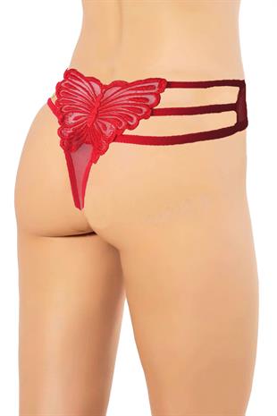 Kadın Kırmızı Önü Transparan Arka Kelebek Detaylı Tanga Külot