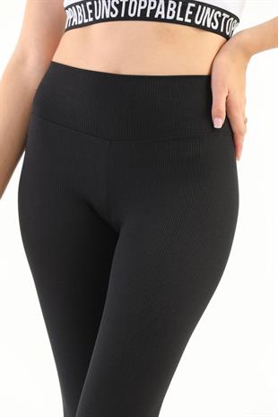 Kadın Şardonlu Fitilli Tayt Battal Yüksek Bel Toparlayıcı Esnek