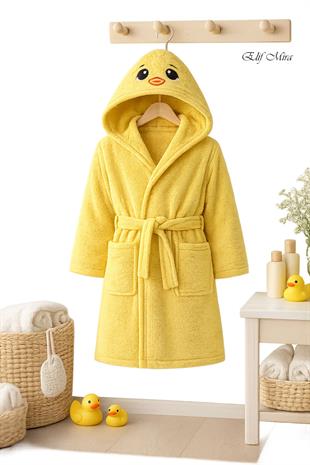 Kapşonlu Pamuklu Çocuk Bornozu Joyful Zoo