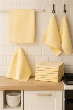 Kare Desenli Mutfak Kurulama Bezi Seti 10’lu 50x70 cm CasaLine