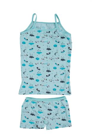 Kız Çocuk İp Askılı Desenli Atlet Boxer Takım Pamuklu Yumuşacık