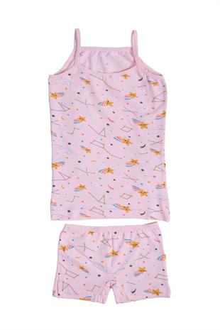 Kız Çocuk İp Askılı Desenli Atlet Boxer Takım Pamuklu Yumuşacık