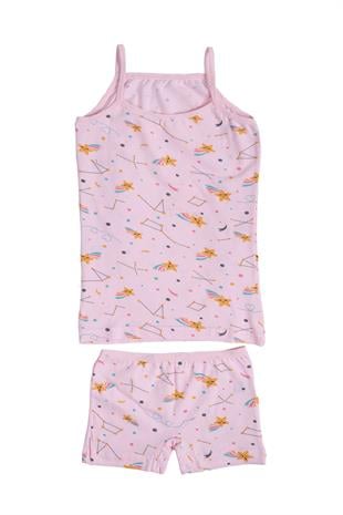 Kız Çocuk İp Askılı Desenli Atlet Boxer Takım Pamuklu Yumuşacık