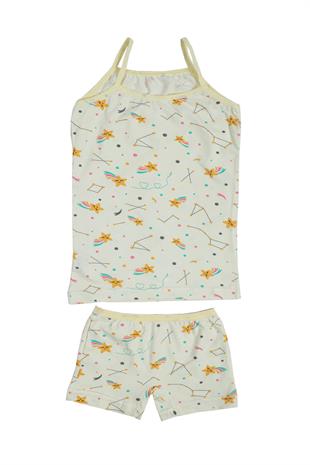 Kız Çocuk İp Askılı Desenli Atlet Boxer Takım Pamuklu Yumuşacık