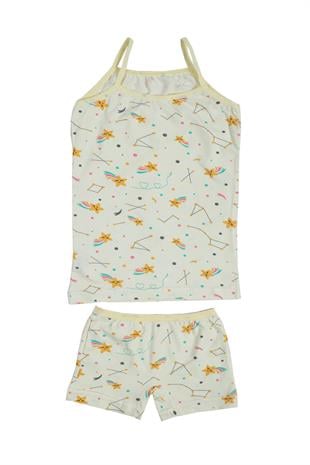 Kız Çocuk İp Askılı Desenli Atlet Boxer Takım Pamuklu Yumuşacık