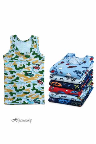 Kota 6lı Erkek Çocuk Pamuklu Askılı Desenli Atlet Fanila