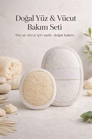 Mini Doğal Bakım Seti - Yüz Kesesi + Vücut Kesesi - Arındırıcı Peeling & Gözenek Sıkılaştırıcı 2li Set