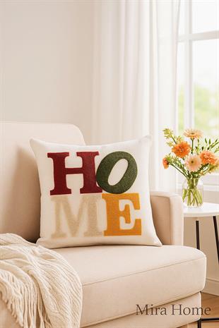 Mira Home Dekoratif Punch Home Nakışlı Kırlent Kılıfı