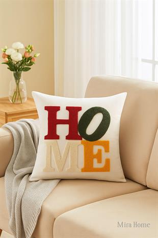 Mira Home Dekoratif Punch Home Nakışlı Kırlent Kılıfı