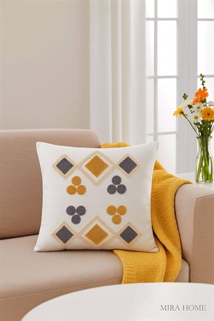 Mira Home Dekoratif Punch Yonca Nakışlı Kırlent Kılıfı