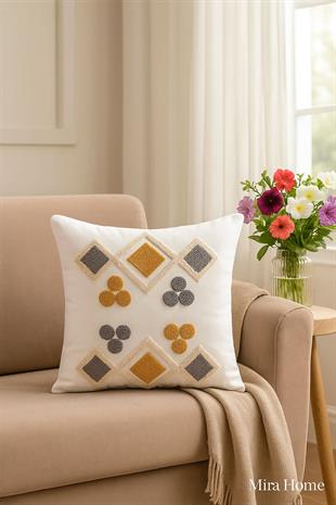 Mira Home Dekoratif Punch Yonca Nakışlı Kırlent Kılıfı