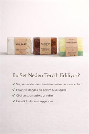 Saç ve Saç Derisi Bakımı İçin Onarıcı 3 lü Doğal Sabun Seti