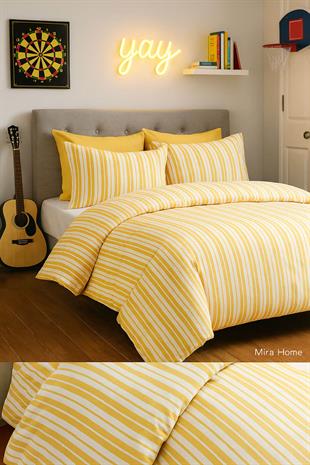 Tek Kişilik Çizgili Desen Nevresim Seti ( Nevresim + Yastık Kılıfı )