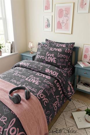 Tek Kişilik Nevresim Takımı Lastikli Çarşaflı Pamuklu Lovetime