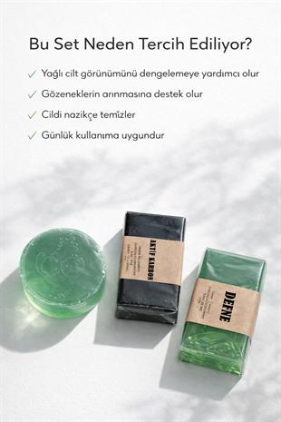 Yağlı ve Karma Ciltler İçin Doğal Sabun Seti 3’lü Bakım Paketi