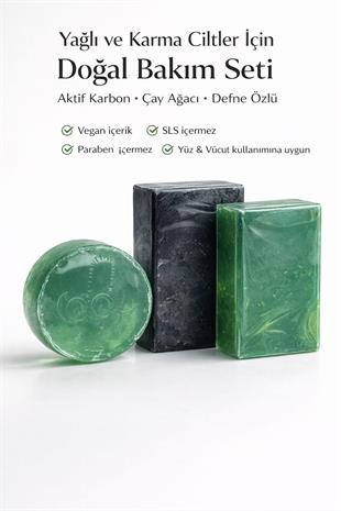 Yağlı ve Karma Ciltler İçin Doğal Sabun Seti 3’lü Bakım Paketi