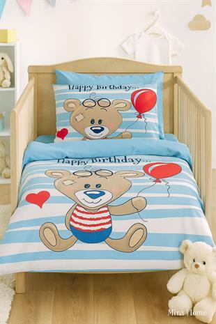 Yenidoğan Erkek Bebek Nevresim Takımı 3D Pamuklu Bear Baloon