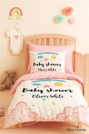 Yenidoğan Kız Bebek Nevresim Takımı 3D Pamuklu  Baby Shower White