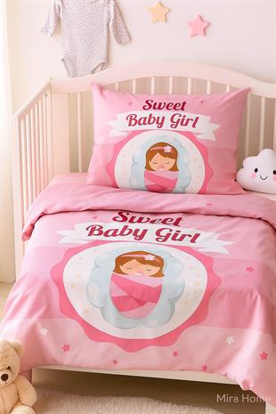 Yenidoğan Kız Bebek Nevresim Takımı 3D Pamuklu Sweet Baby Girl