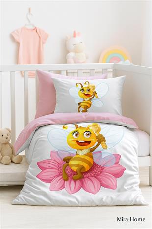 Yenidoğan Kız Bebek Nevresim Takımı 3D Pamuklu  Lady Bee