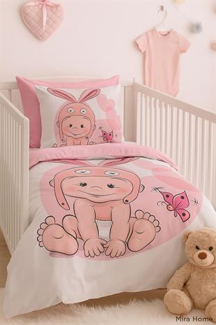 Yenidoğan Kız Bebek Nevresim Takımı 3D Pamuklu Tavşan Kulak