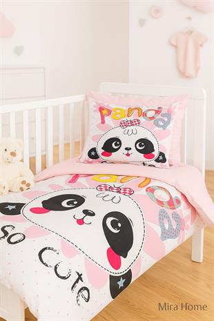 Yenidoğan Kız Bebek Nevresim Takımı 3D Pamuklu Panda So Cute