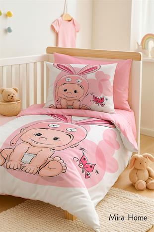 Yenidoğan Kız Bebek Nevresim Takımı 3D Pamuklu Tavşan Kulak