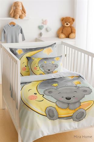 Yenidoğan Kız / Erkek Unisex Bebek Nevresim Takımı 3D Pamuklu Aydaki Ayıcık