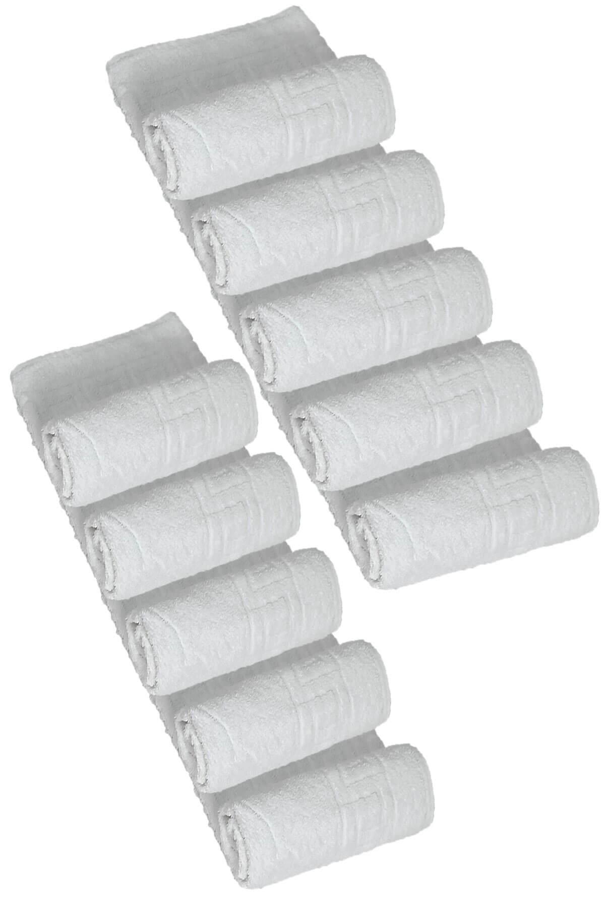 10 lu Otel Ayak Havlusu Bukle Ayak İzli 50x70 Cm Beyaz 12/1 Avs 200 Gr