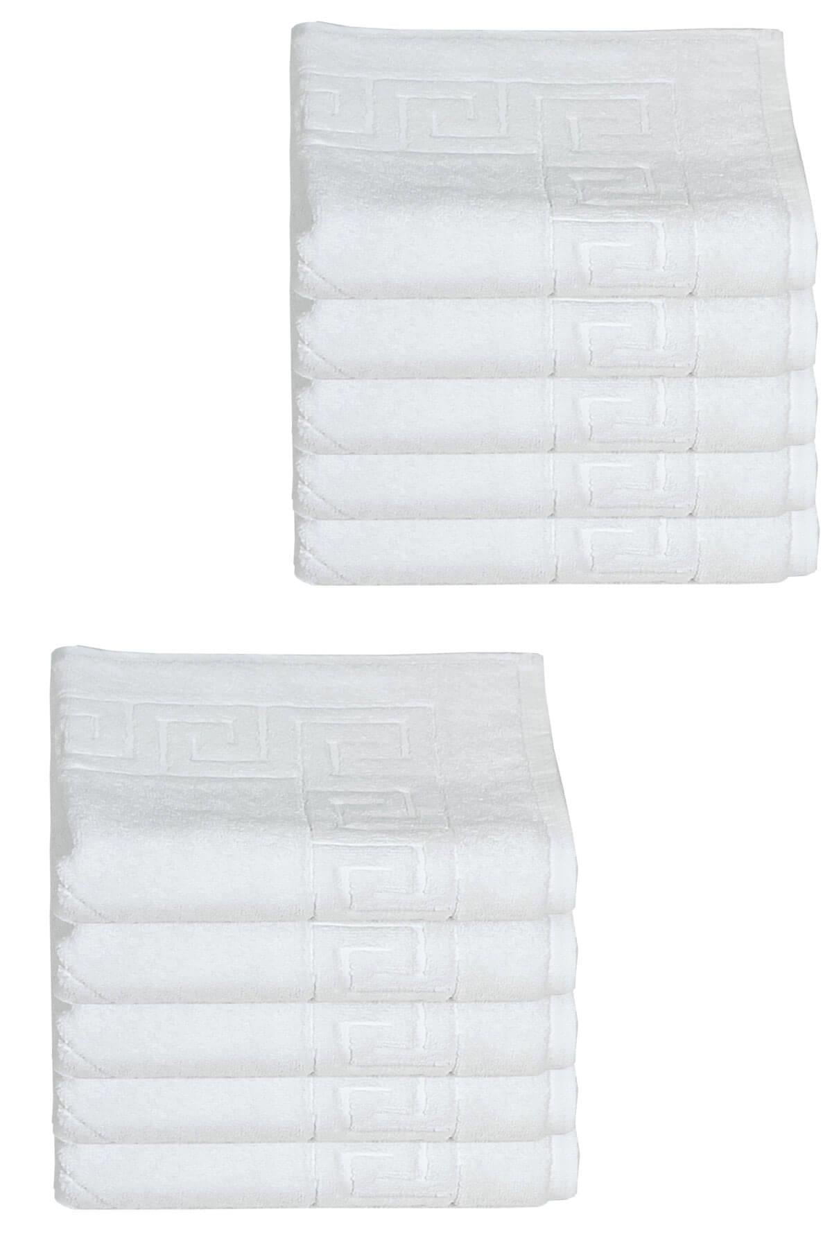 10 lu Otel Ayak Havlusu Bukle Ayak İzli 50x70 Cm Beyaz 16/2 Avs 250 Gr