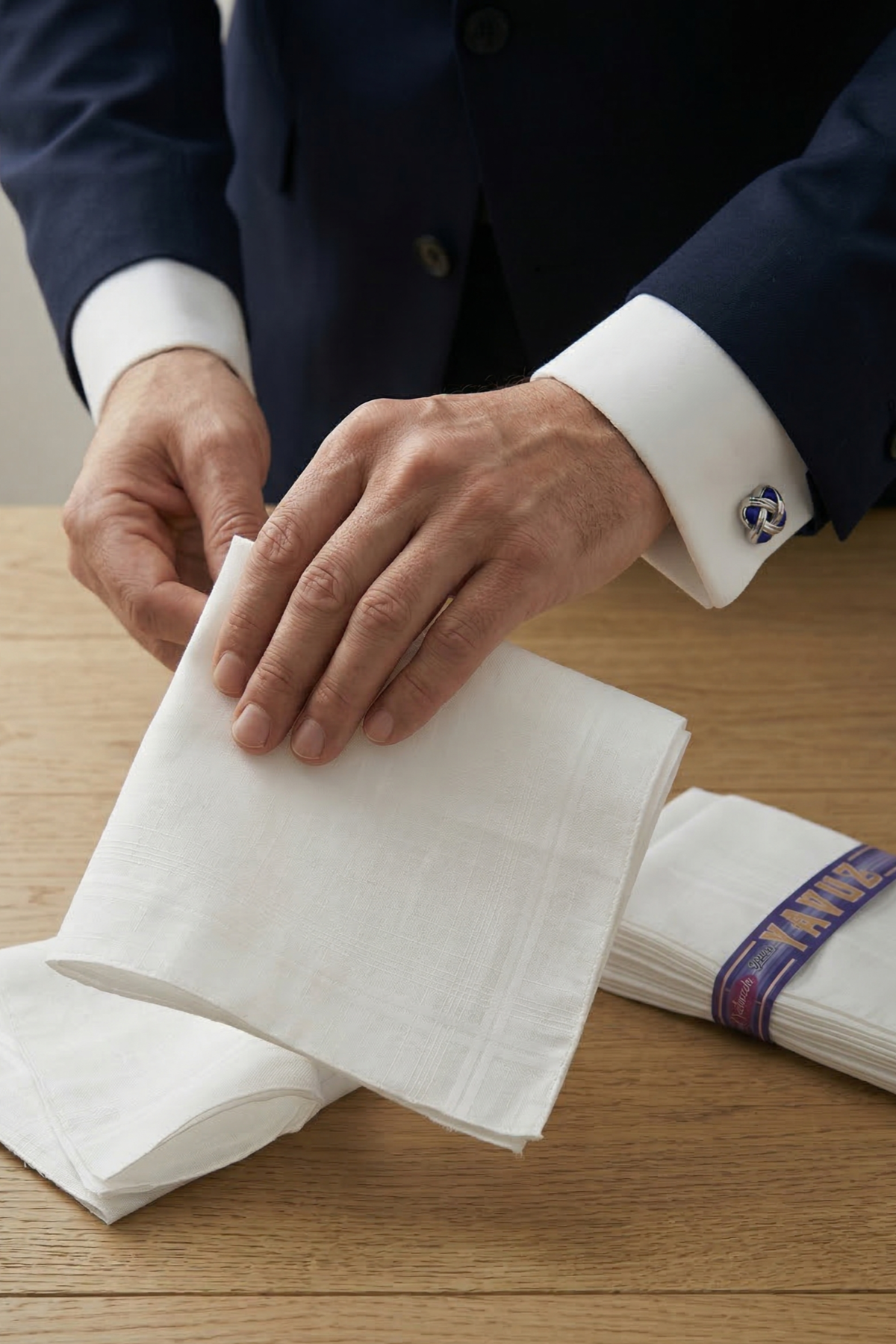 12'li El Cep Beyaz Kumaş Mendil Seti - 39x39 cm Pamuklu YM Beyaz