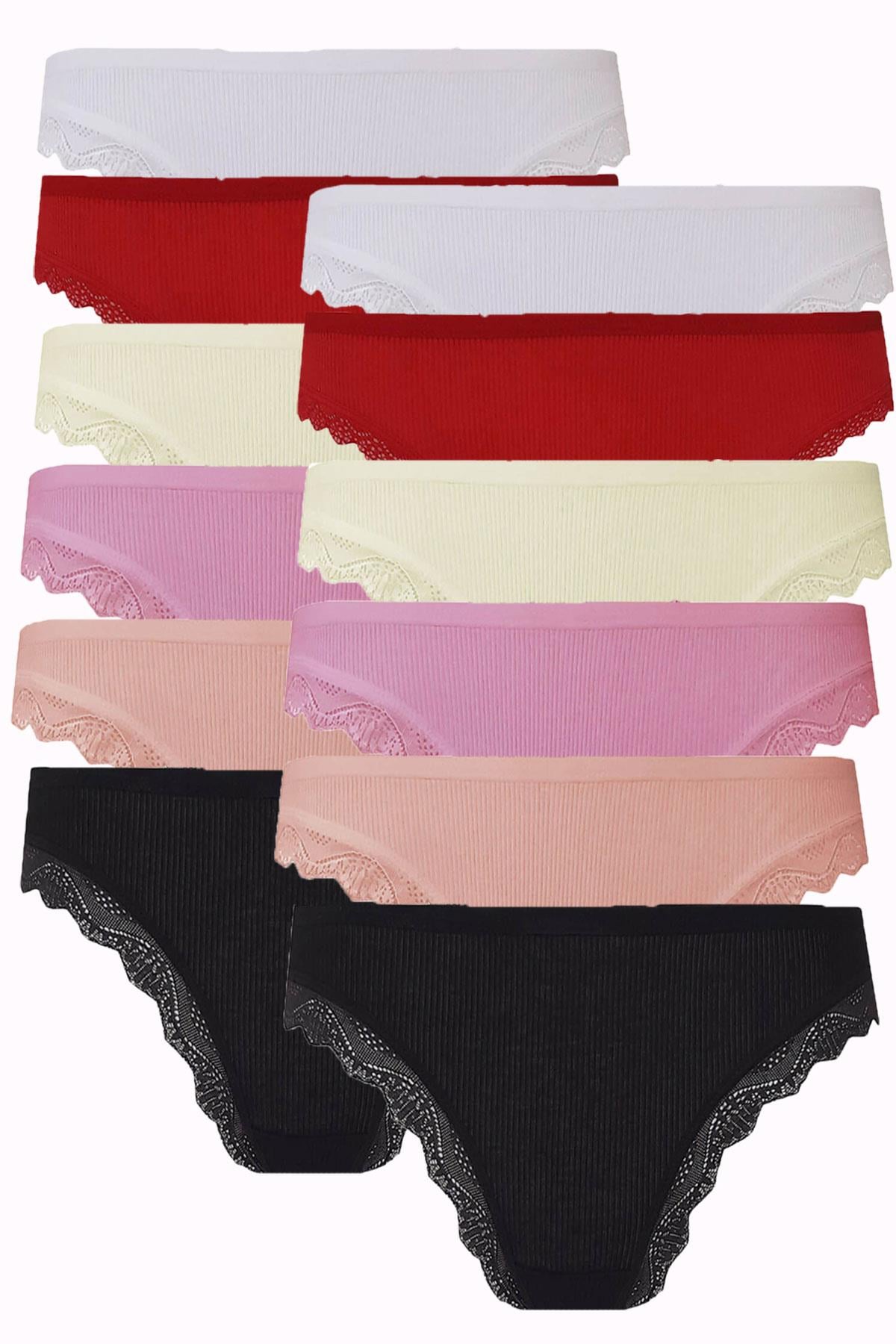 12li Kadın Kaşkorse Dantelli Bayan Külot Pamuklu Renkli Bikini 