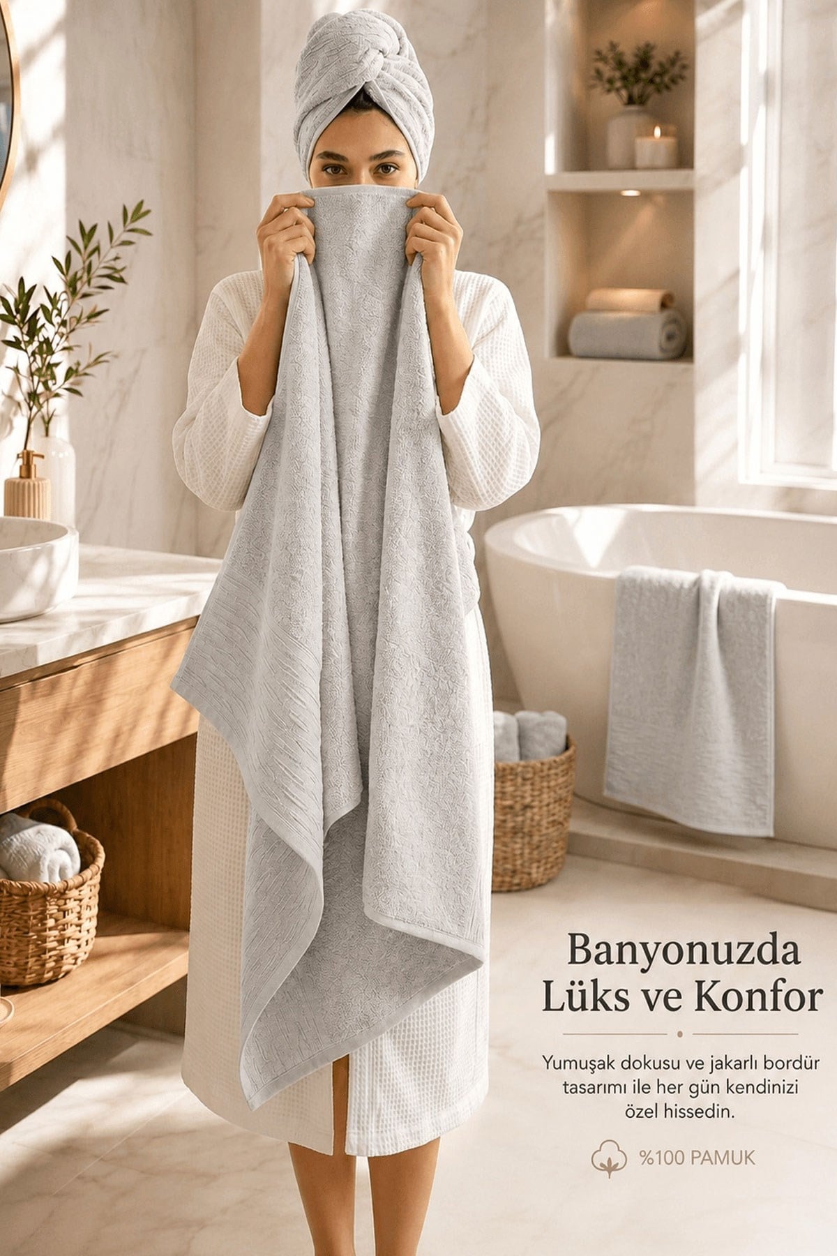 2 Parça Banyo Havlu Seti %100 Pamuk 90x150 + 50x90 Cm Elora Collection