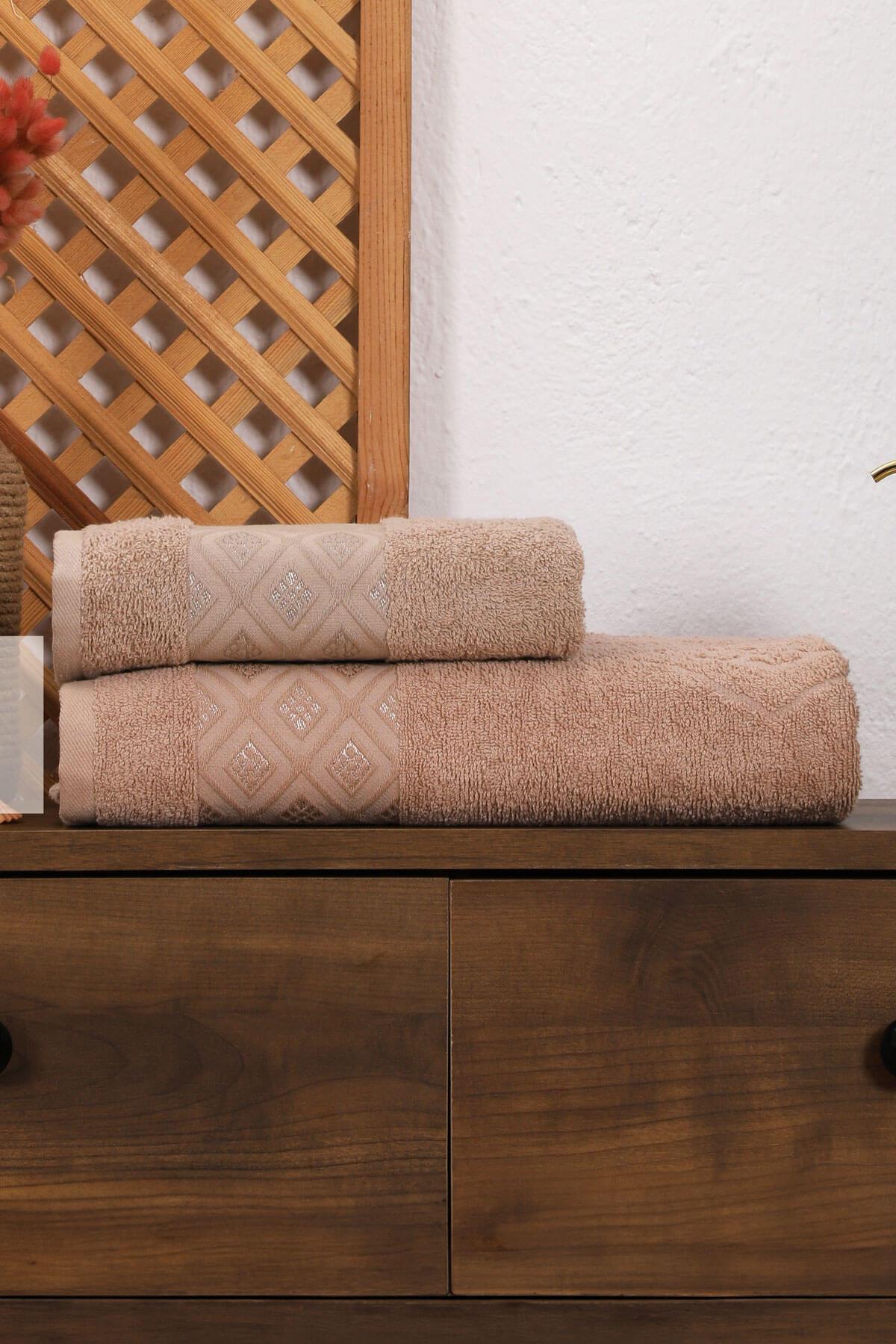 2 Parça Kadın / Erkek Banyo Duş Hamam Havlu Seti 90x150 Cm %100 Pamuklu Elmas Desen