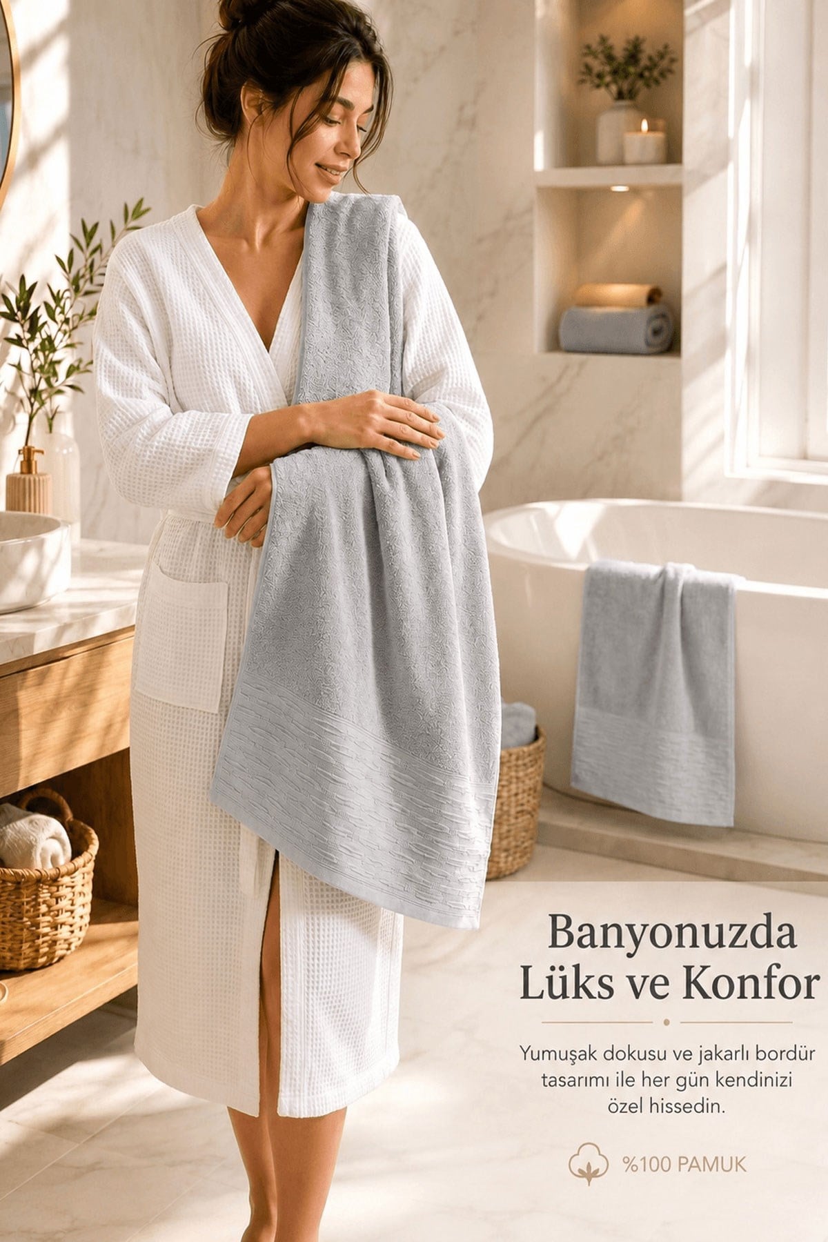 2'li Büyük Boy Banyo Havlusu 90x150 Cm %100 Pamuk Siena Collection 650 Gr