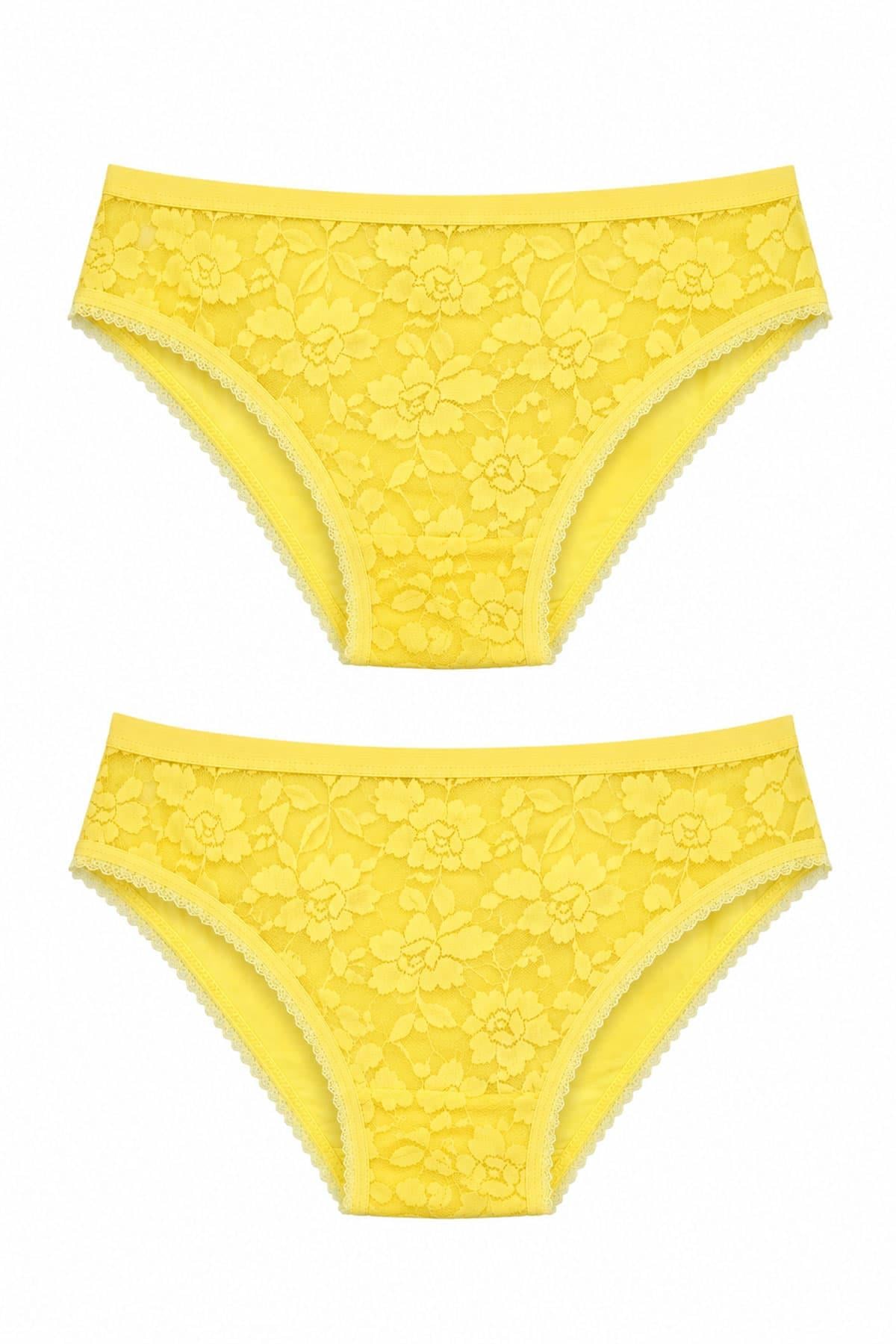 2'li Kadın Önü Dantel Bikini Külot Seti (Arkası Düz ve İnce Lastikli)