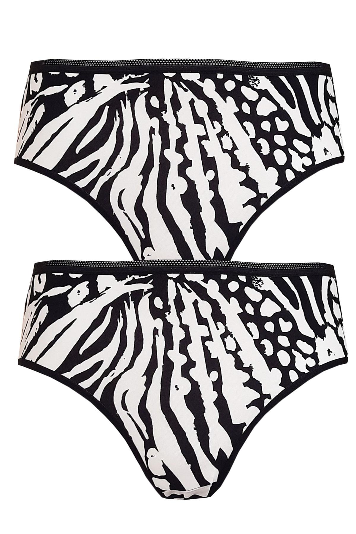 2li Kadın Zebra Çizgili Bikini Yüksek Bel Ekonomik Esnek