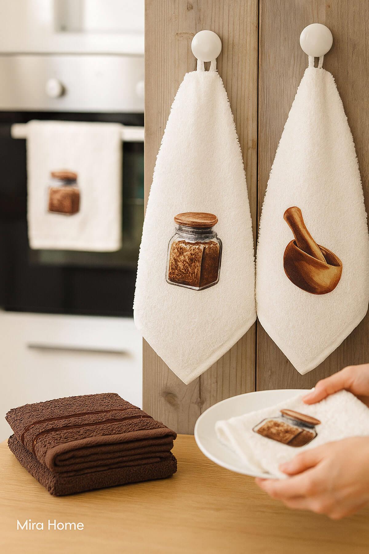 3 lü Kahve Baskılı %100 Pamuklu Mutfak Havlusu 30 x 50 Cm