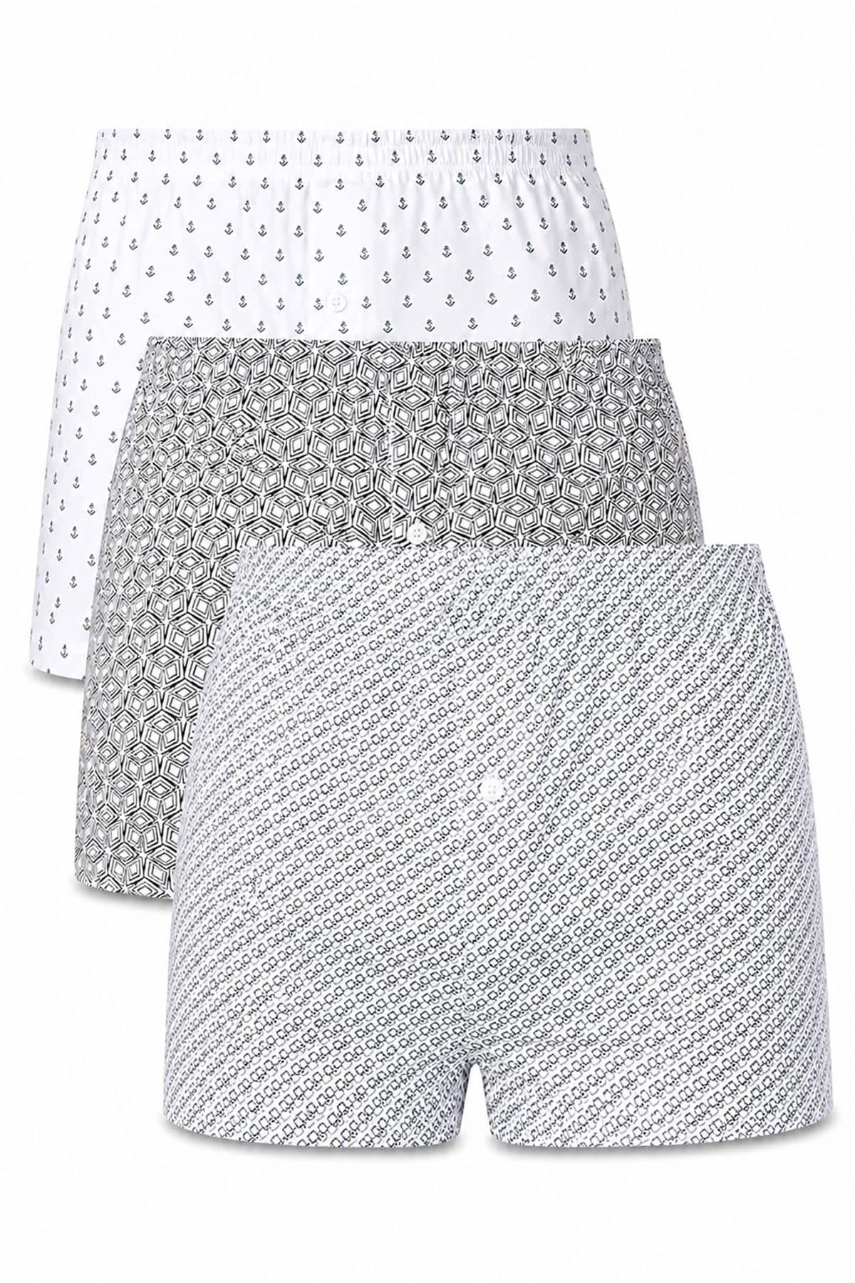 3'lü Erkek Extra Battal Desenli Pamuklu Boxer (S - 7XL Geniş Beden)