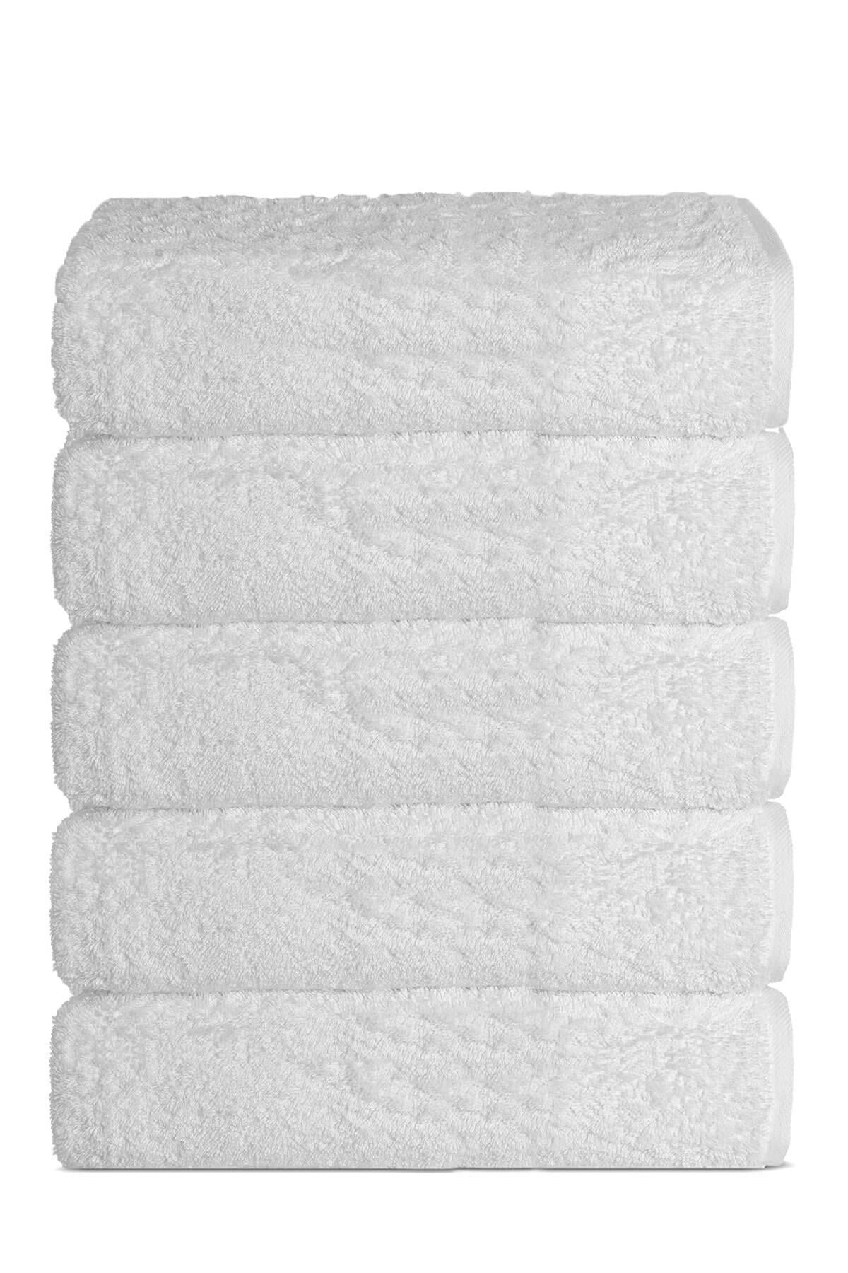 5 li El Yüz Otel Havlusu 50x90 Cm Beyaz 16/1 Aksoft 225 Gr