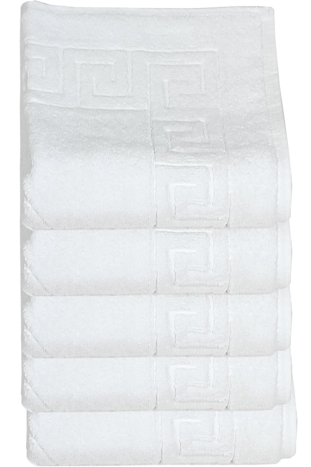 5 li Otel Ayak Havlusu Bukle Ayak İzli 50x70 Cm Beyaz 16/2 Avs 250 Gr