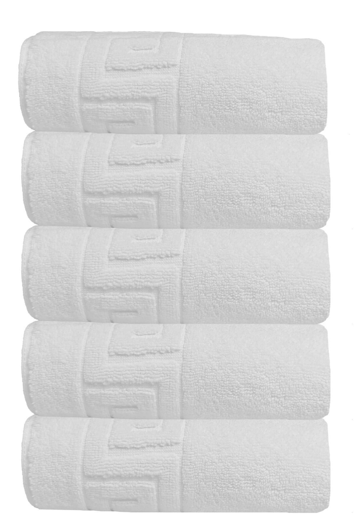 5 li Otel Ayak Havlusu Bukle Ayak İzli 50x70 Cm Beyaz 20/2 Ring 250 Gr